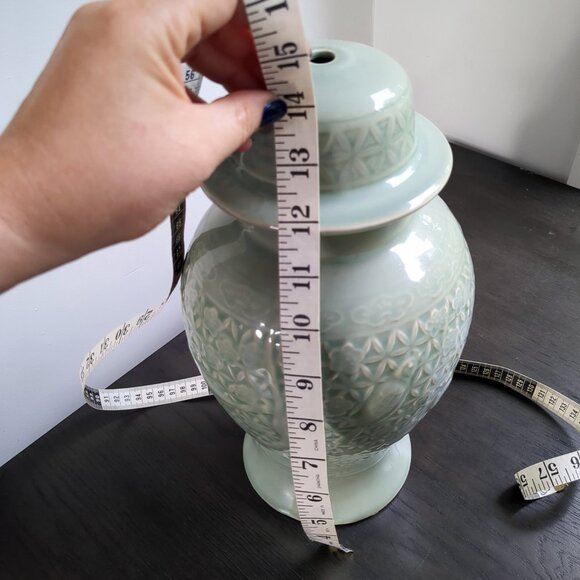 Wildwood Home Celadon Glazed Ginger Jar Lamp Base w/ Floral Fauna Engraving - Picture 10 of 12